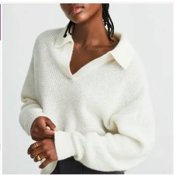 New Everlane The Alpaca Waffle-Stitch Polo | Snow (Ivory) | Size M - Picture 1 of 8
